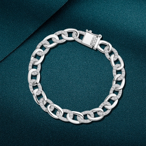 925 Sterling Silver Cuban Link Bracelet For Men Women Unisex Hip Hop Jewelry Pave Zirconia Geometric Chain Link Bracelet Gift