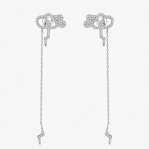 925 Sterling Silver Cloud Lightning Tassel Drop Earrings For Women Elegant Long Chain Pave Zirconia Dangle Earrings Jewelry Gift