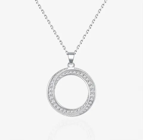 925 Sterling Zilver Mobius Dubbele Ring Hanger Ketting Voor Vrouwen Fonkelende Zirconia Sleutelbeenketing Mode Sieraden