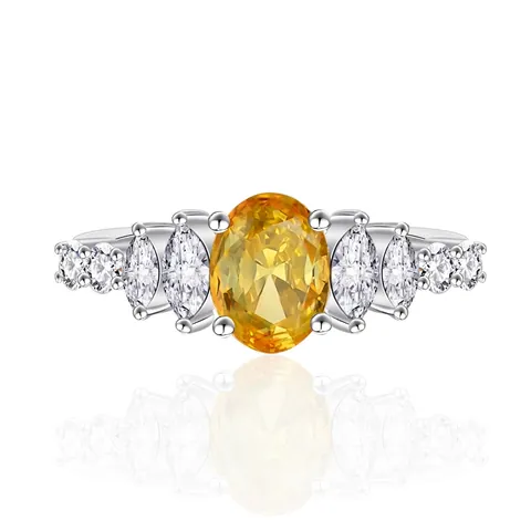 925 Sterling Silver Oval Yellow Zirconia Ring Marquise White CZ Accent Wedding Engagement Ring For Women Fashion Jewelry