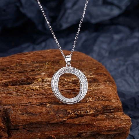 925 Sterling Zilver Mobius Dubbele Ring Hanger Ketting Voor Vrouwen Fonkelende Zirconia Sleutelbeenketing Mode Sieraden