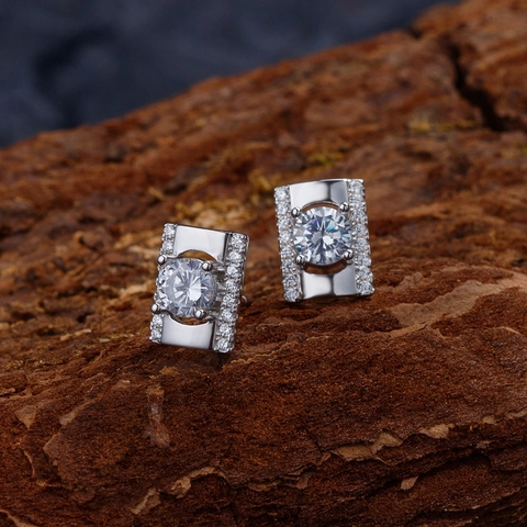 Pendientes de Botón de Plata de Ley 925 con Circonia para Mujer Pendientes Geométricos Rectangulares Minimalistas Regalo Joyería