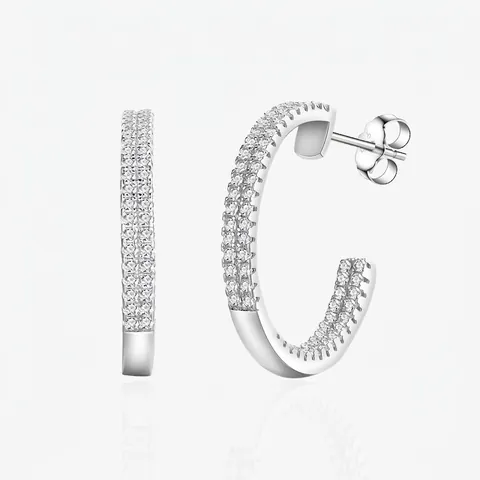 925 Sterling Silver Double Row Zirconia C-Shaped Hoop Earrings For Women Fashion Minimalist Micro Pave Earrings Jewelry Gift