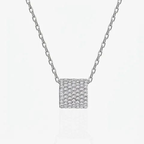 Collana con Ciondolo a Cilindro in Argento Sterling 925 Catena a Clavicola Micro Pavé di Zirconia Gioielli Eleganti Minimalisti