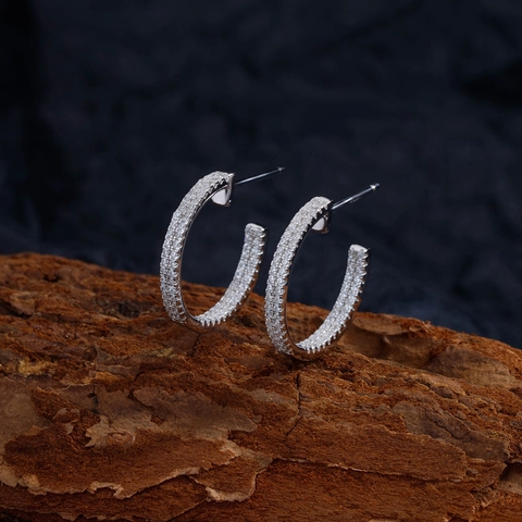925 Sterling Silver Double Row Zirconia C-Shaped Hoop Earrings For Women Fashion Minimalist Micro Pave Earrings Jewelry Gift