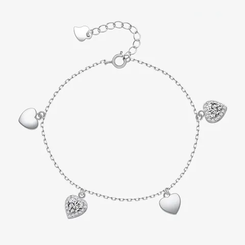 925 Sterling Silver Heart Bracelet For Women Minimalist Inlaid Zirconia Heart Pendant Adjustable Silver Chain Jewelry Gift