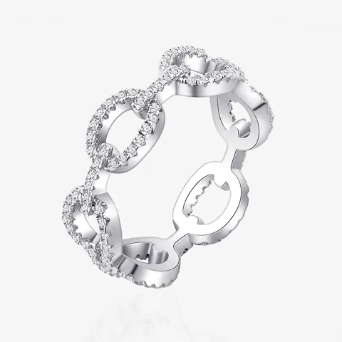 925 Sterling Silver Ring For Women Pave Rhinestone Chain Link Finger Ring Luxurious Fashion Jewelry Commuting Daily Gift