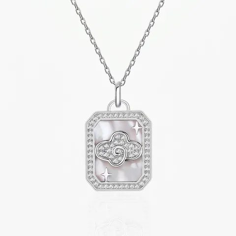 S925 Sterlingsilber Perlmutt Anhänger Halskette Damen Luxus Wolke Stern Rechteck Strass Schlüsselbeinkette Schmuck