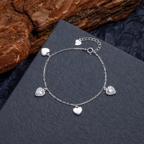 925 Sterling Silver Heart Bracelet For Women Minimalist Inlaid Zirconia Heart Pendant Adjustable Silver Chain Jewelry Gift