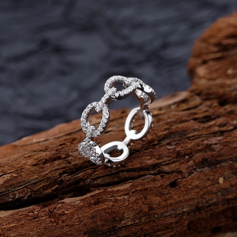 925 Sterling Silver Ring For Women Pave Rhinestone Chain Link Finger Ring Luxurious Fashion Jewelry Commuting Daily Gift