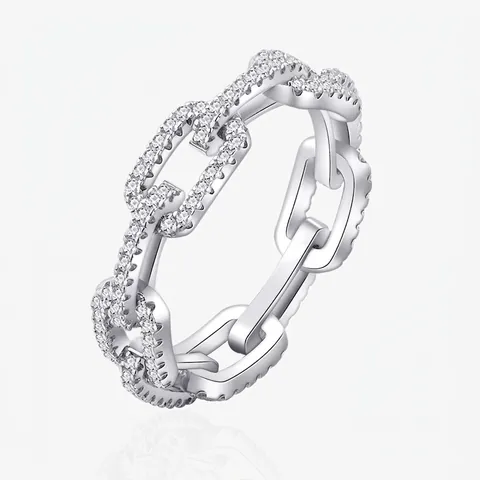 S925 Sterling Silver Chain Ring For Women Fashion Micro Pave Rhinestone Finger Ring Elegant Link Jewelry Wedding Party Gift
