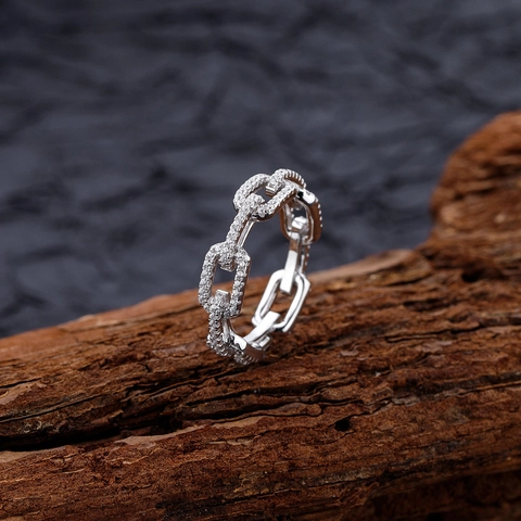 S925 Sterling Silver Chain Ring For Women Fashion Micro Pave Rhinestone Finger Ring Elegant Link Jewelry Wedding Party Gift