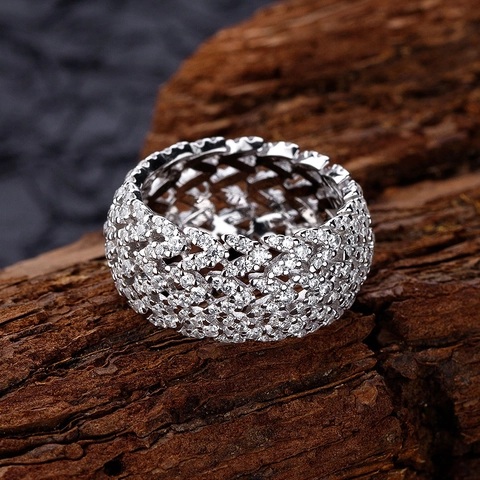 Anello a V in Argento Sterling 925 a Fascia Larga Con Zirconia Elegante Geometrico Svuotato Per Donna Gioielli Personalizzati