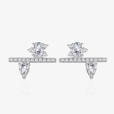 Pendientes de Botón Geométricos Irregulares de Plata de Ley 925 para Mujer Exquisitos Pendientes de Strass Joyería de Moda