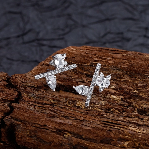 Pendientes de Botón Geométricos Irregulares de Plata de Ley 925 para Mujer Exquisitos Pendientes de Strass Joyería de Moda