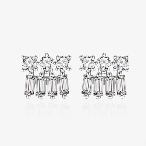 Orecchini A Lobo In Argento Sterling 925 Per Donna Con Zirconi Bianchi Taglio Rotondo E Baguette Gioielli Di Lusso
