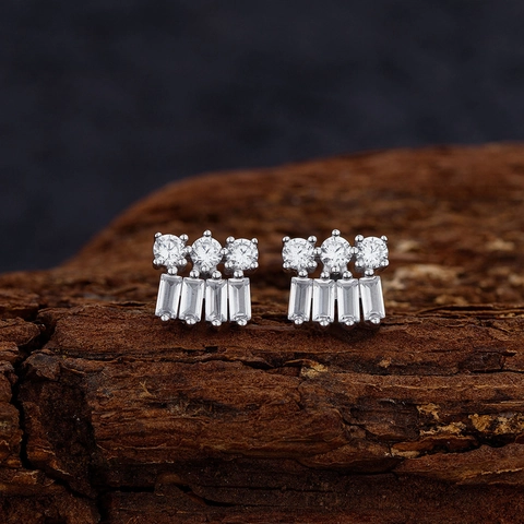 Orecchini A Lobo In Argento Sterling 925 Per Donna Con Zirconi Bianchi Taglio Rotondo E Baguette Gioielli Di Lusso
