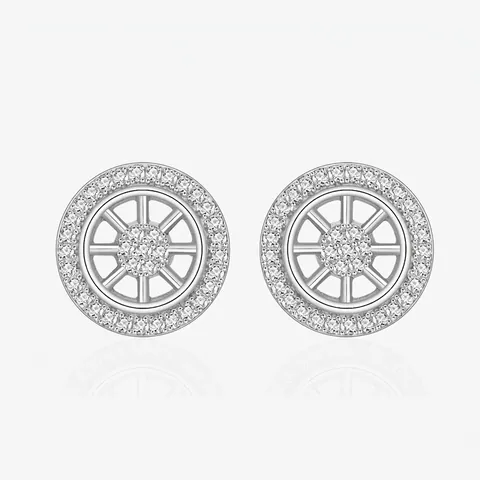 925 Sterling Silver Dreamcatcher Stud Earrings For Women Pave Zirconia Wheel Geometric Helm Shape Light Luxury Fashion Jewelry
