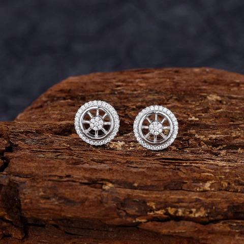 925 Sterling Silver Dreamcatcher Stud Earrings For Women Pave Zirconia Wheel Geometric Helm Shape Light Luxury Fashion Jewelry