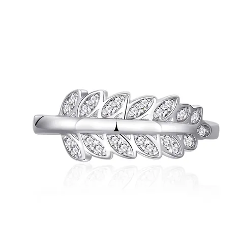 Luxurious 925 Sterling Silver Wheat Ear Ring For Women Elegant Leaf Rhinestone Inlaid Fashion Jewelry Finger Ring Accessory Gift