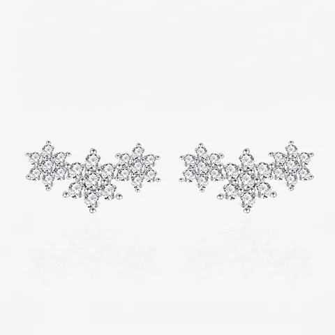 Orecchini a Bottone a Fiocco di Neve in Argento Sterling 925 per Donna Gioielli per Orecchie a Fiore con Strass Luccicanti