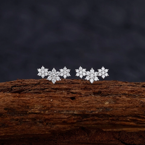 Orecchini a Bottone a Fiocco di Neve in Argento Sterling 925 per Donna Gioielli per Orecchie a Fiore con Strass Luccicanti