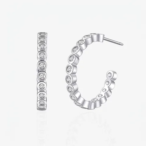 Lussuosi Orecchini a Bottone in Argento Sterling 925 a Forma di C con Strass in Fila per Donna Minimalisti Placcati Oro Geometrici Gioielli