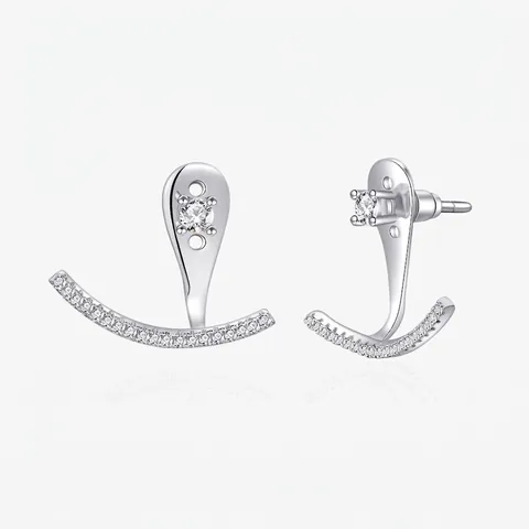 Boucles d'Oreilles Ear Jackets Courbe Sourire en Argent Sterling 925 pour Femmes Clous d'Oreilles Minimalistes Incrustés de Strass Bijoux