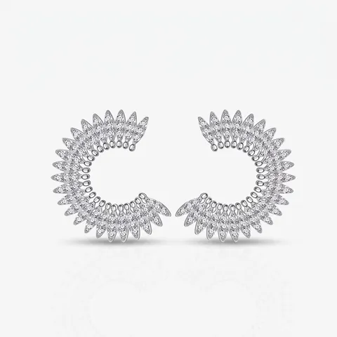 925 Sterling Silver Sunflower Stud Earrings For Women Rhinestone Micro-paved C-Shaped Fan Fan-Shaped Elegant Fashion Jewelry