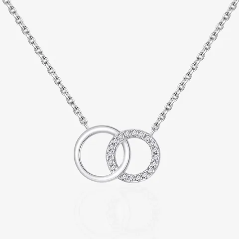 925 Sterling Zilver In Elkaar Grijpende Cirkels Hanger Halsketting Voor Vrouwen Zirkonia Dubbele Ring Sieraden Moderne Minimalistische Accessoires