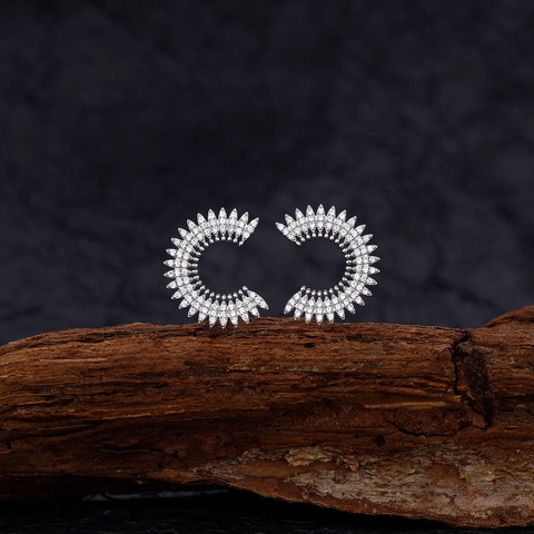 925 Sterling Silver Sunflower Stud Earrings For Women Rhinestone Micro-paved C-Shaped Fan Fan-Shaped Elegant Fashion Jewelry