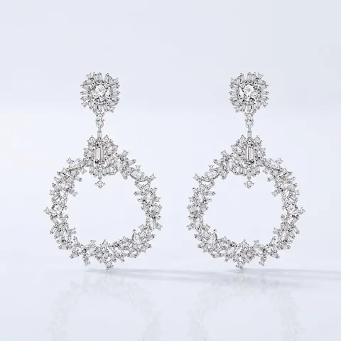 Lussuosi Orecchini a Pendente in Argento Sterling 925 a Ghirlanda Geometrica per Donna Eleganti Orecchini a Cerchio