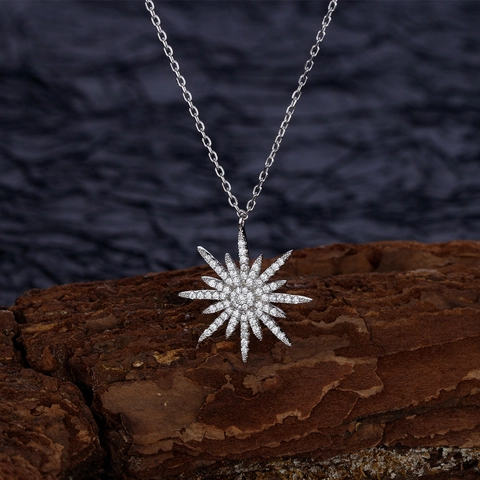 Collar con Colgante de Estrella de Plata de Ley 925 Brillante Diamante de Imitación Joyería de Cadena para Mujer Regalo