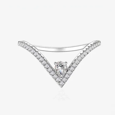S925 Sterling Zilver V-Vorm Waterdruppel Zirconia Ring Voor Vrouwen Elegant Micro Pave Strass Vinger Sieraden Cadeau