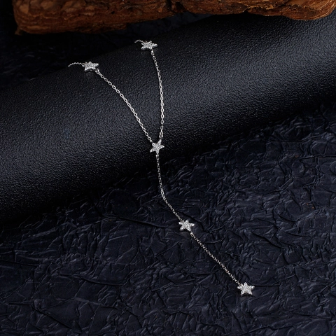 925 Sterling Silver Star Tassel Y-Necklace For Women Minimalist Rhinestone Paved Long Chain Lariat Necklace Fashion Jewelry
