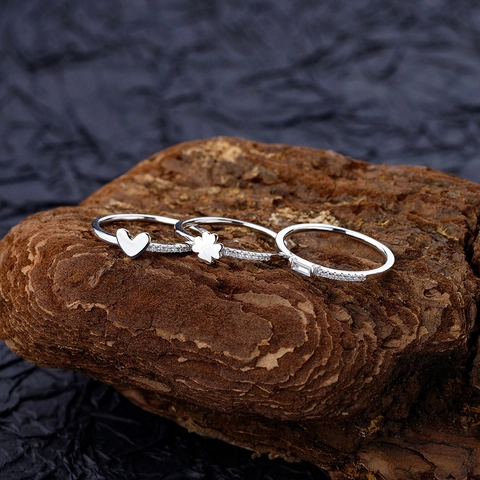 925 Sterling Silver Clover Heart Rectangular Rhinestone Ring Set For Women Layering Stackable Fashion Jewelry Finger Rings