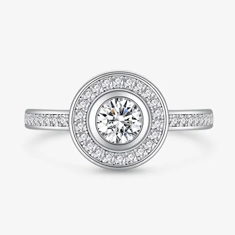 Luxurious 925 Sterling Silver Halo Ring Round Micro Pave Rhinestone Finger Ring For Women Wedding Engagement Jewelry Accessory