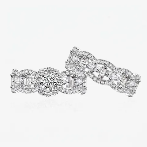 S925 Sterling Silver Stackable Wave Ring Set For Women Micro Pave Rhinestone Hollow Garden Rings Luxury Fashion Finger Jewelry