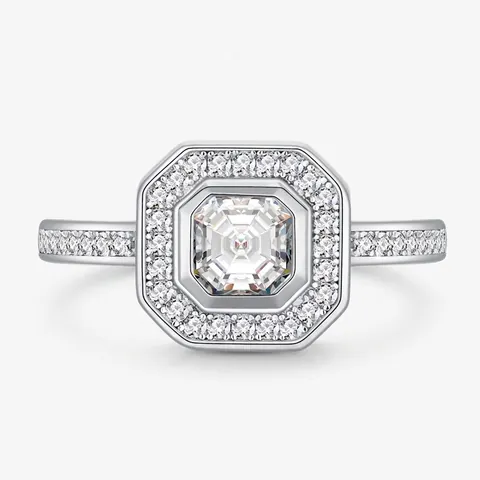 925 Sterling Silver Ring For Women Luxury Asscher Cut Rhinestone Octagon Halo Ring Niche Design Exquisite Fine Jewelry