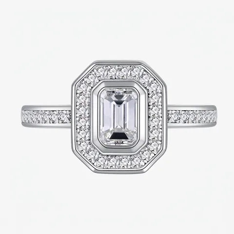 Luxus 925 Sterlingsilber Smaragdschliff Zirkonia Halo Ring Geometrisch Mikro Pave Eingelegt Verstellbar Fingerring Schmuck Damen