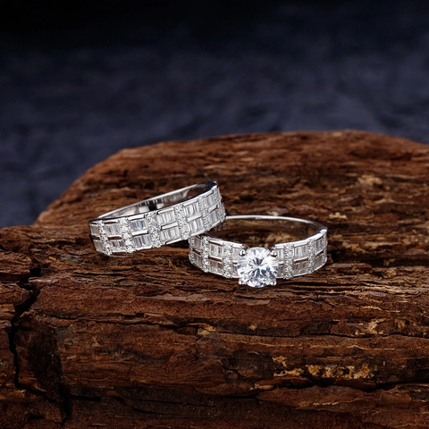 S925 Sterling Zilveren Ring Set Voor Vrouwen Luxe Pave Strass Verloving Bruiloft Stapelbare Ringen Geraffineerde Sieraden Accessoire