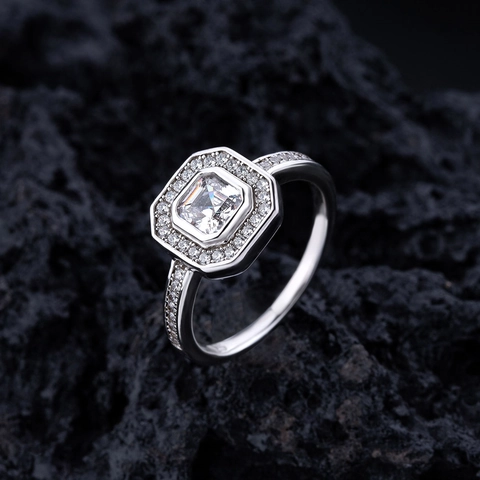 925 Sterling Silver Ring For Women Luxury Asscher Cut Rhinestone Octagon Halo Ring Niche Design Exquisite Fine Jewelry