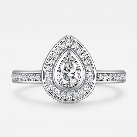 925 Sterling Silver Pear Shape Ring For Women Halo Water Drop Rhinestone Inlaid Engagement Wedding Luxury Finger Ring Jewelry