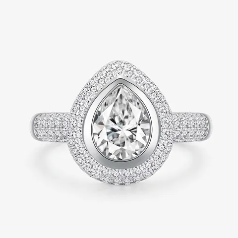 Hip Hop 925 Sterling Silver Pear Shape Ring Precision Inlaid Rhinestones Shiny Halo Water Drop Finger Ring For Unisex Jewelry