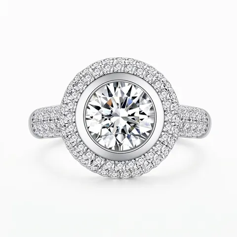 S925 Sterling Silver Double Halo Round Ring For Women Luxury Hip Hop Pave Rhinestone Finger Ring Statement Jewelry