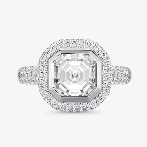S925 Sterling Silver Emerald Cut Square Halo Pave Rhinestone Ring For Women Hip Hop Luxurious Engagement Party Jewelry