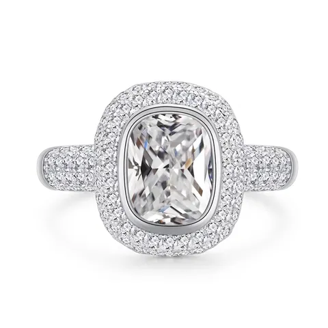 Hiphop 925 Sterling Zilver Ring Kussenvorm Zirconia Dubbele Halo Pave Luxe Verlovingsring Trouwring Sieraden Unisex