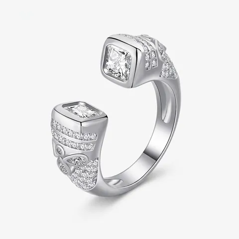 Anillo Abierto de Plata de Ley S925 con Circonia Ajustable de Lujo en Forma de U Geométrico Anillo Brillante para Mujer