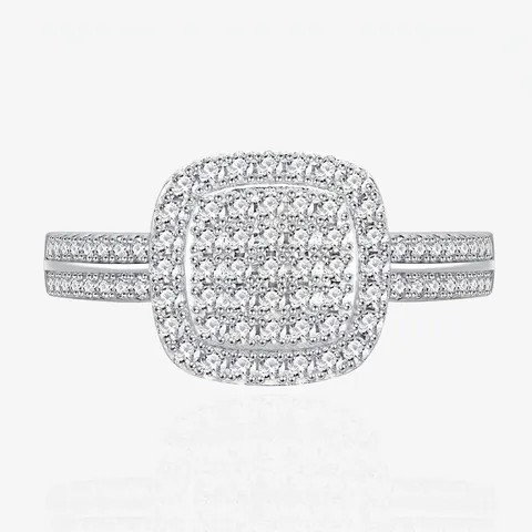 Anello Halo Cluster a Cuscino Quadrato in Argento Sterling S925 per Donna Lussuoso Design Pavé in Zirconia Gioielli per Fidanzamento