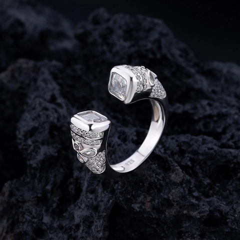 Anillo Abierto de Plata de Ley S925 con Circonia Ajustable de Lujo en Forma de U Geométrico Anillo Brillante para Mujer